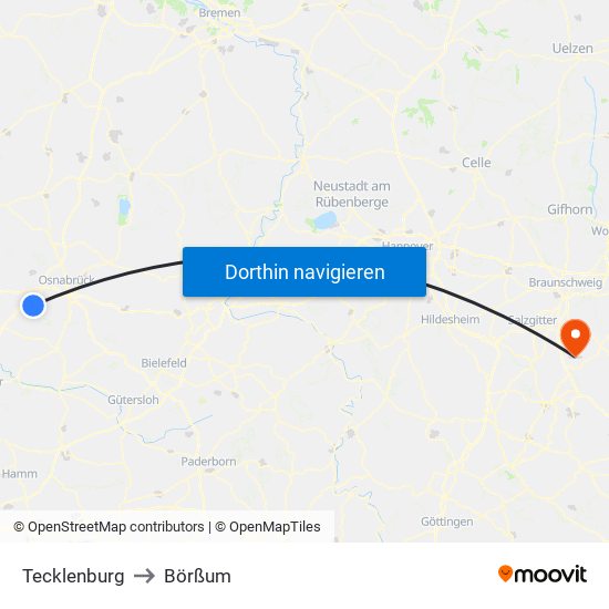 Tecklenburg to Börßum map