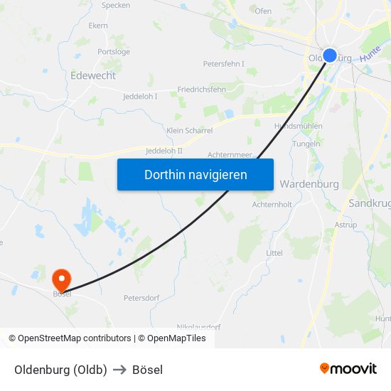 Oldenburg (Oldb) to Bösel map