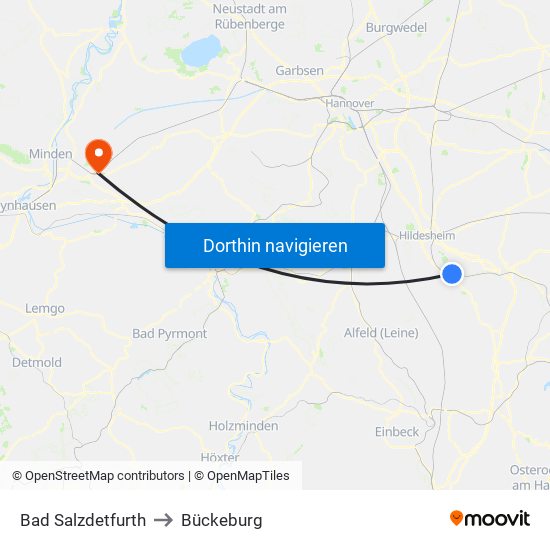 Bad Salzdetfurth to Bückeburg map