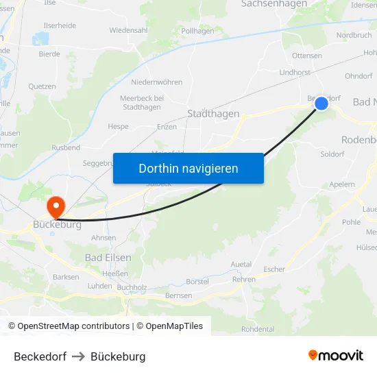Beckedorf to Bückeburg map