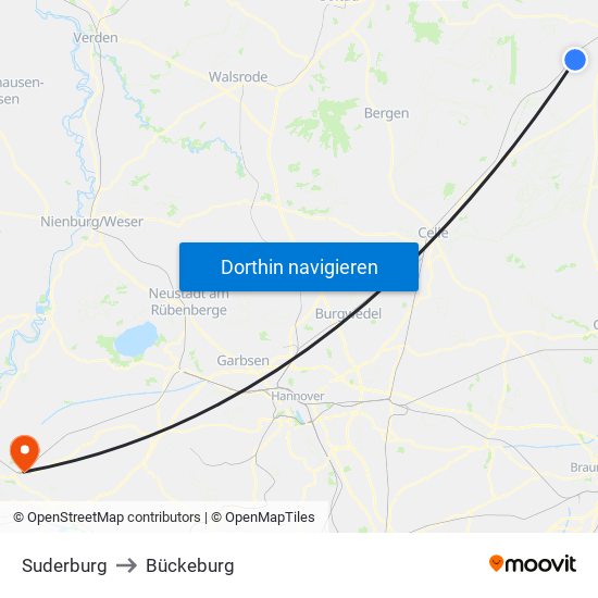 Suderburg to Bückeburg map