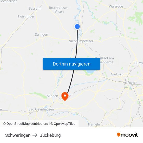 Schweringen to Bückeburg map