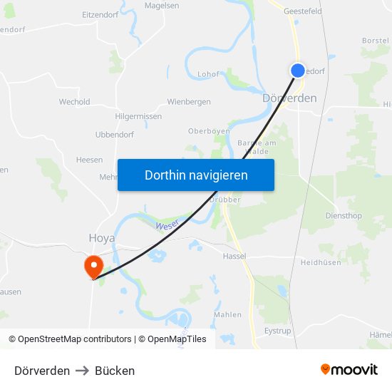 Dörverden to Bücken map