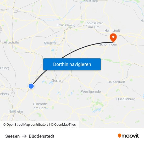 Seesen to Büddenstedt map
