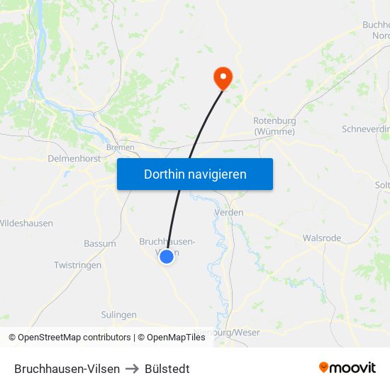 Bruchhausen-Vilsen to Bülstedt map