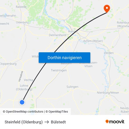 Steinfeld (Oldenburg) to Bülstedt map