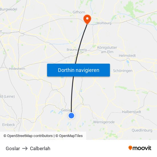 Goslar to Calberlah map
