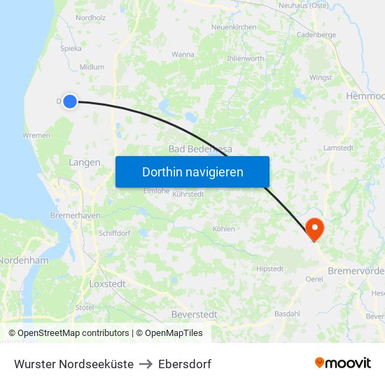 Wurster Nordseeküste to Ebersdorf map