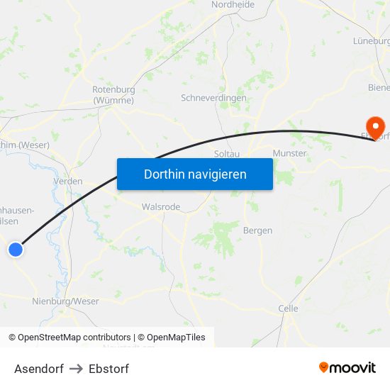 Asendorf to Ebstorf map