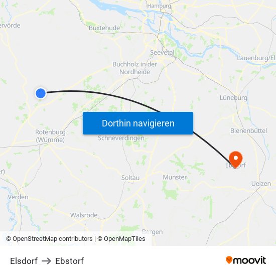 Elsdorf to Ebstorf map