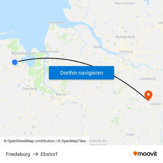 Friedeburg to Ebstorf map