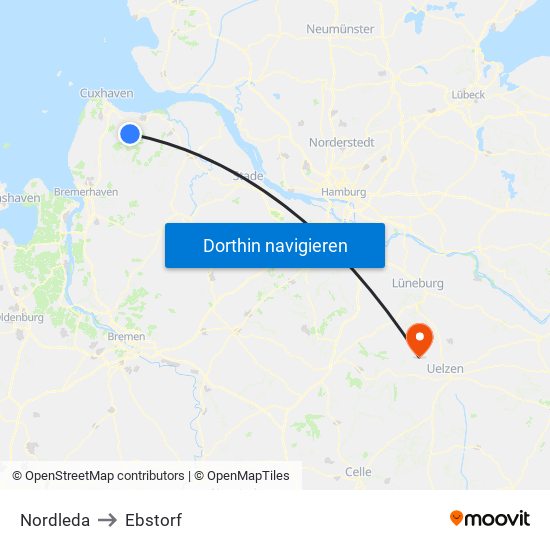 Nordleda to Ebstorf map