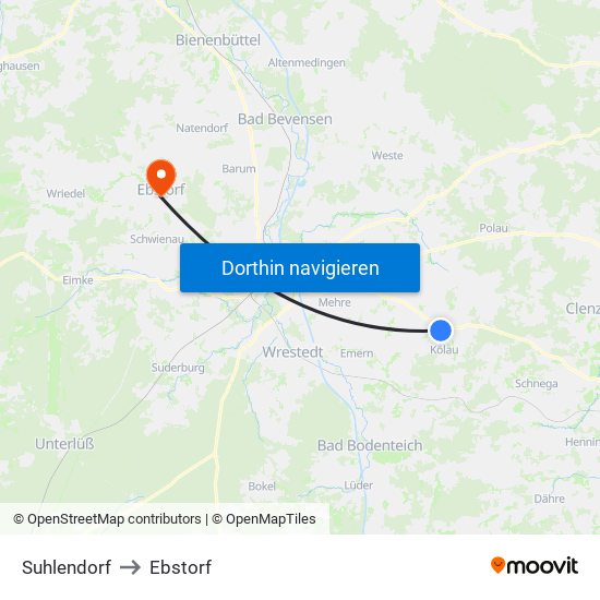 Suhlendorf to Ebstorf map