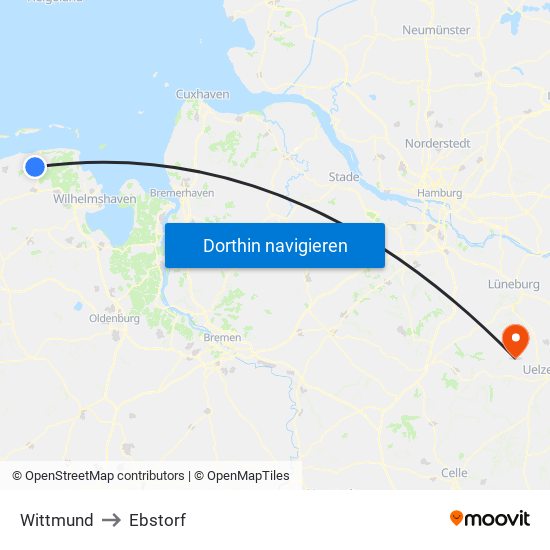 Wittmund to Ebstorf map