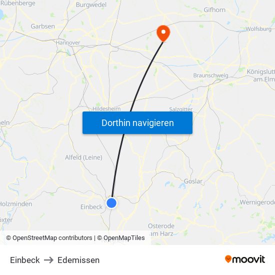 Einbeck to Edemissen map