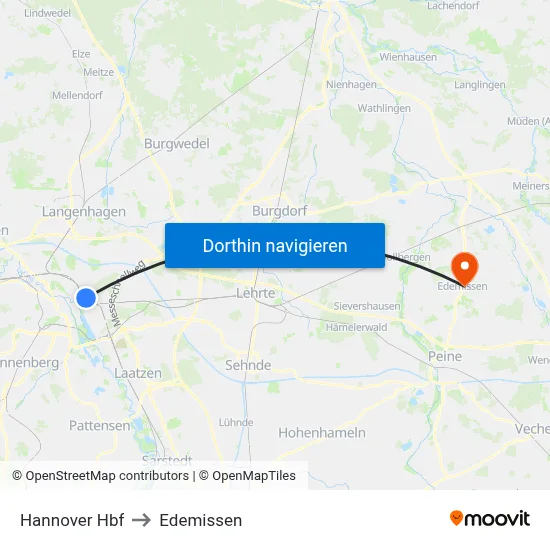 Hannover Hbf to Edemissen map