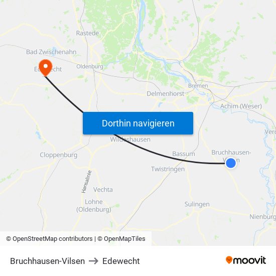 Bruchhausen-Vilsen to Edewecht map