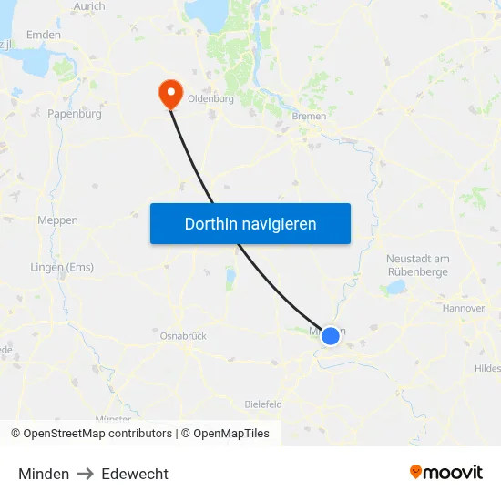 Minden to Edewecht map