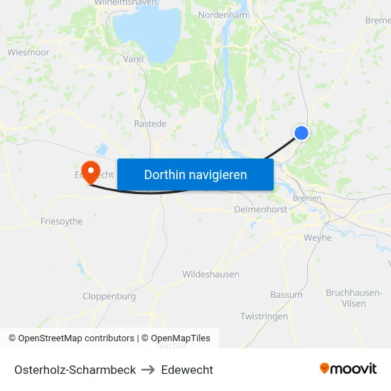 Osterholz-Scharmbeck to Edewecht map