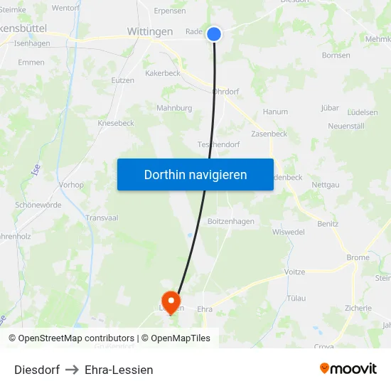 Diesdorf to Ehra-Lessien map