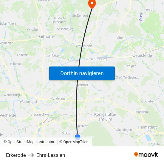 Erkerode to Ehra-Lessien map