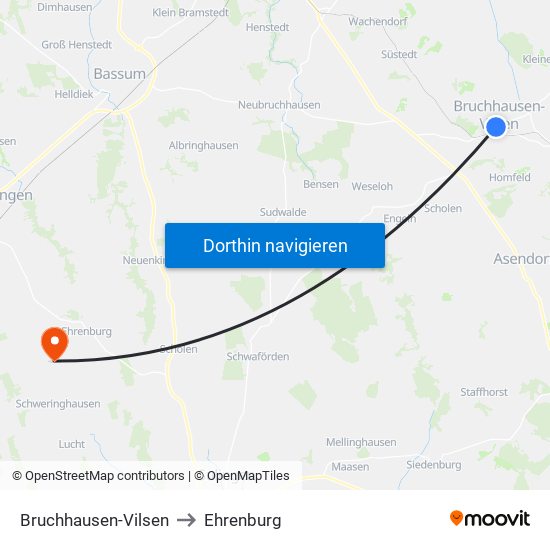 Bruchhausen-Vilsen to Ehrenburg map