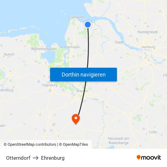 Otterndorf to Ehrenburg map