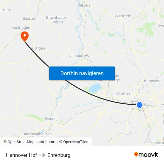 Hannover Hbf to Ehrenburg map
