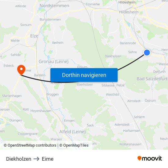 Diekholzen to Eime map