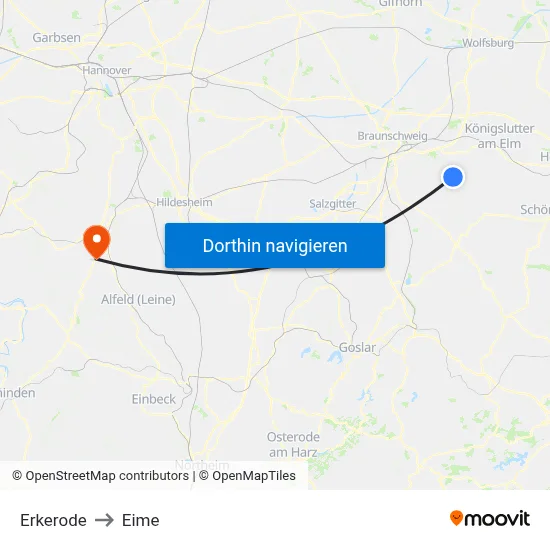 Erkerode to Eime map