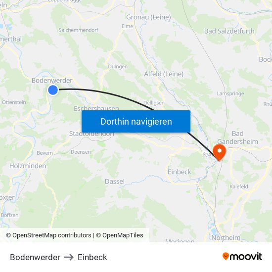Bodenwerder to Einbeck map