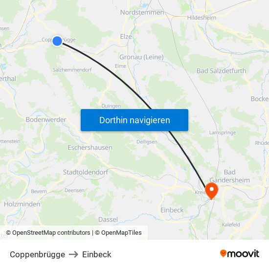 Coppenbrügge to Einbeck map