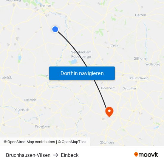 Bruchhausen-Vilsen to Einbeck map