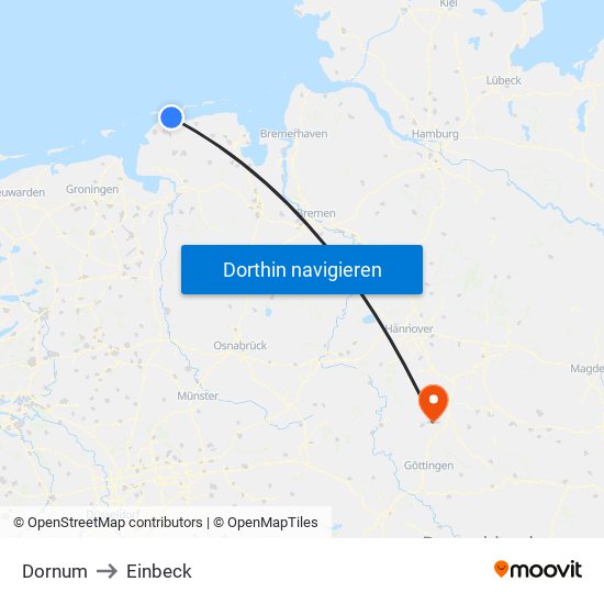 Dornum to Einbeck map