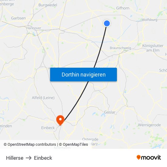 Hillerse to Einbeck map