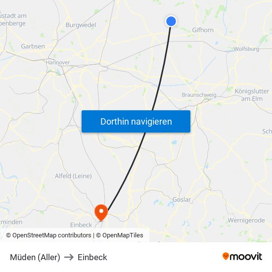 Müden (Aller) to Einbeck map