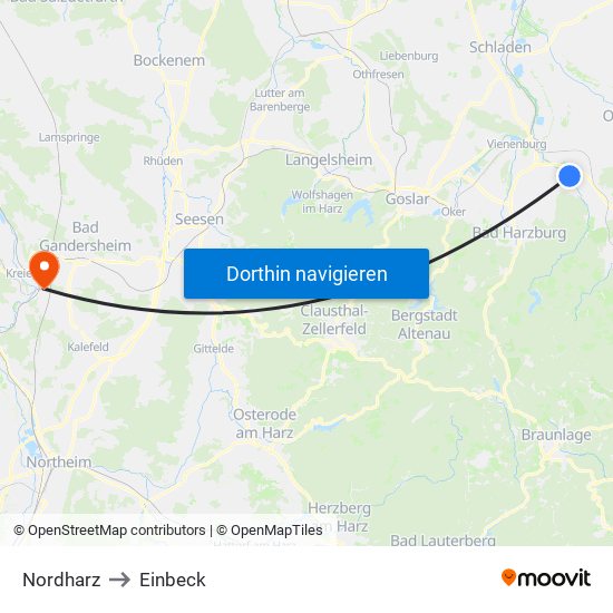 Nordharz to Einbeck map