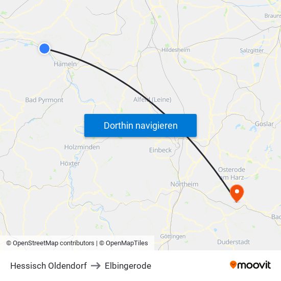 Hessisch Oldendorf to Elbingerode map