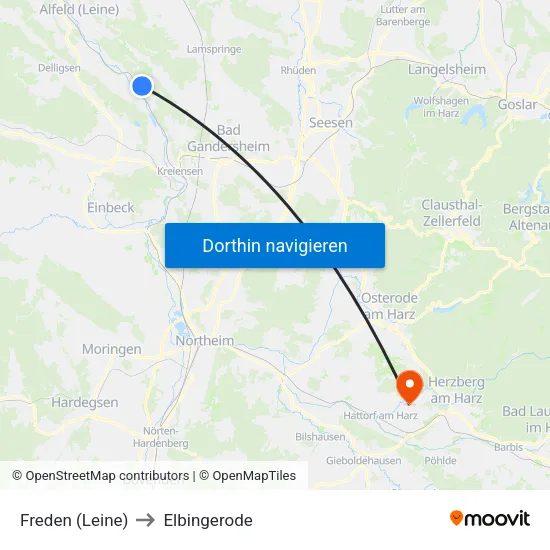 Freden (Leine) to Elbingerode map