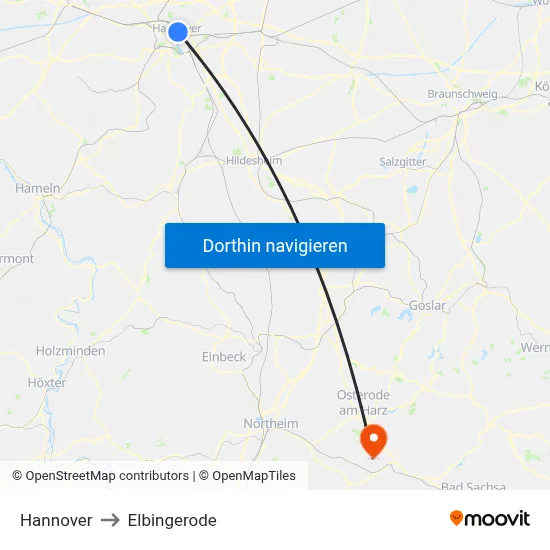 Hannover to Elbingerode map