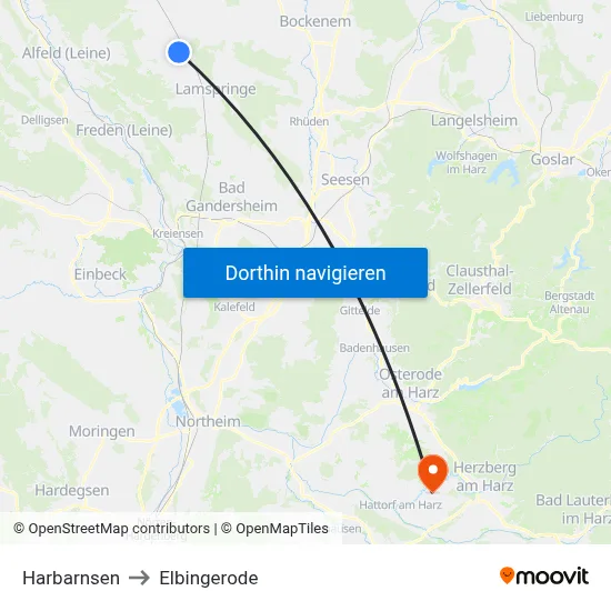 Harbarnsen to Elbingerode map