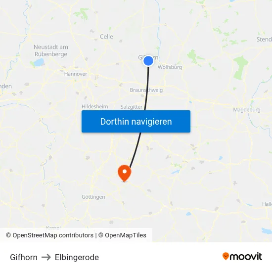 Gifhorn to Elbingerode map