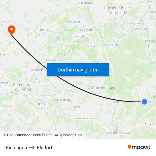 Bispingen to Elsdorf map