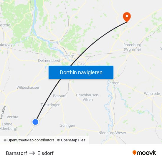 Barnstorf to Elsdorf map