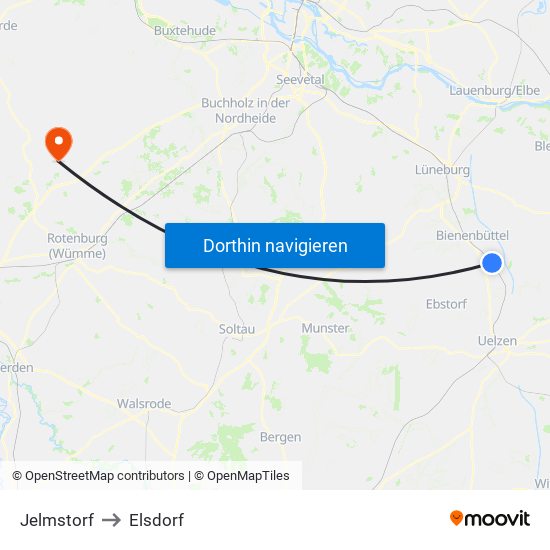 Jelmstorf to Elsdorf map