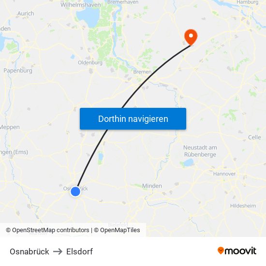 Osnabrück to Elsdorf map