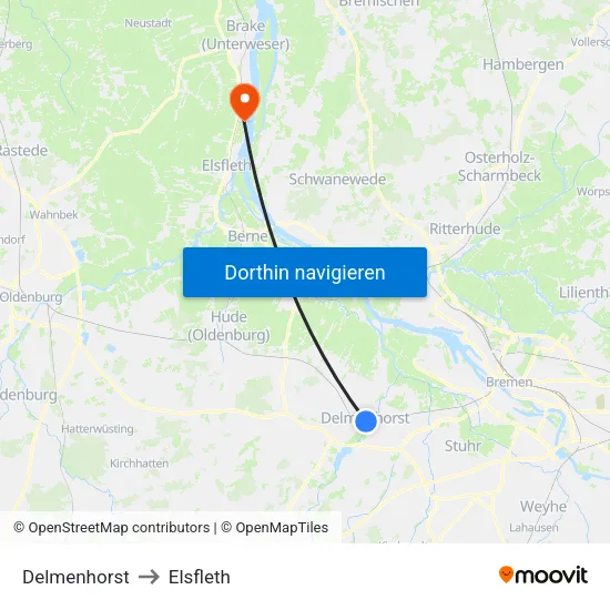 Delmenhorst to Elsfleth map
