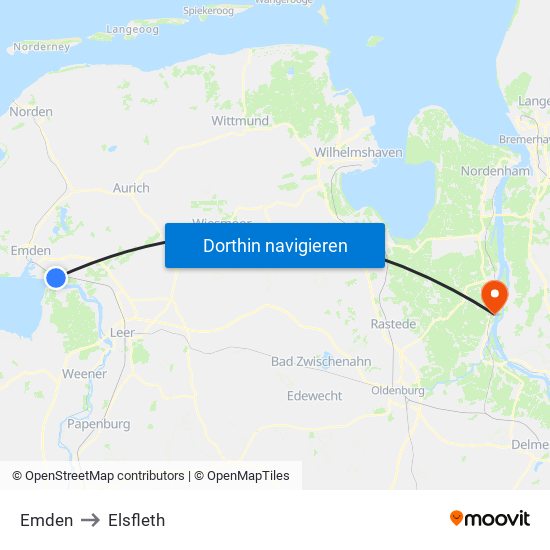 Emden to Elsfleth map