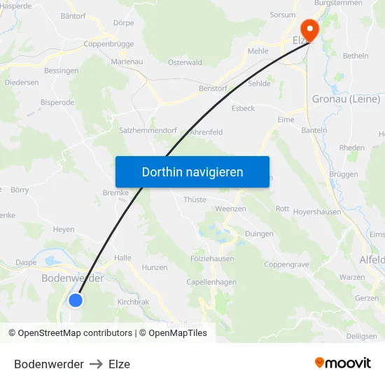 Bodenwerder to Elze map