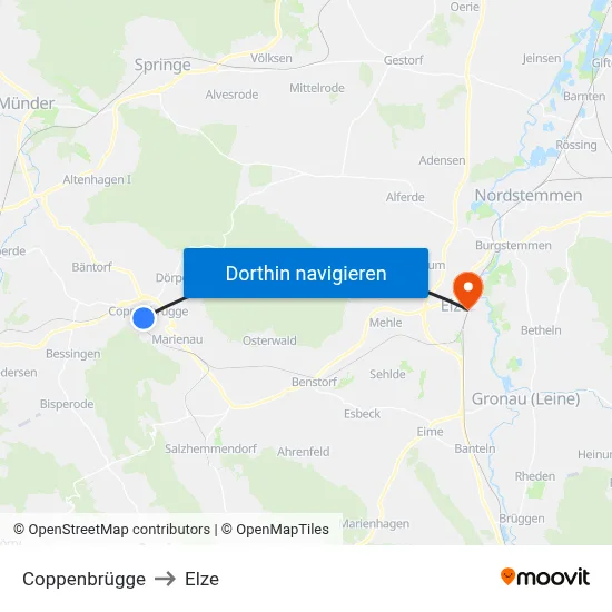 Coppenbrügge to Elze map